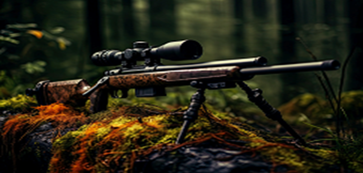 Rifle in the forest. Selective focus. Shallow depth of field, AI Generated